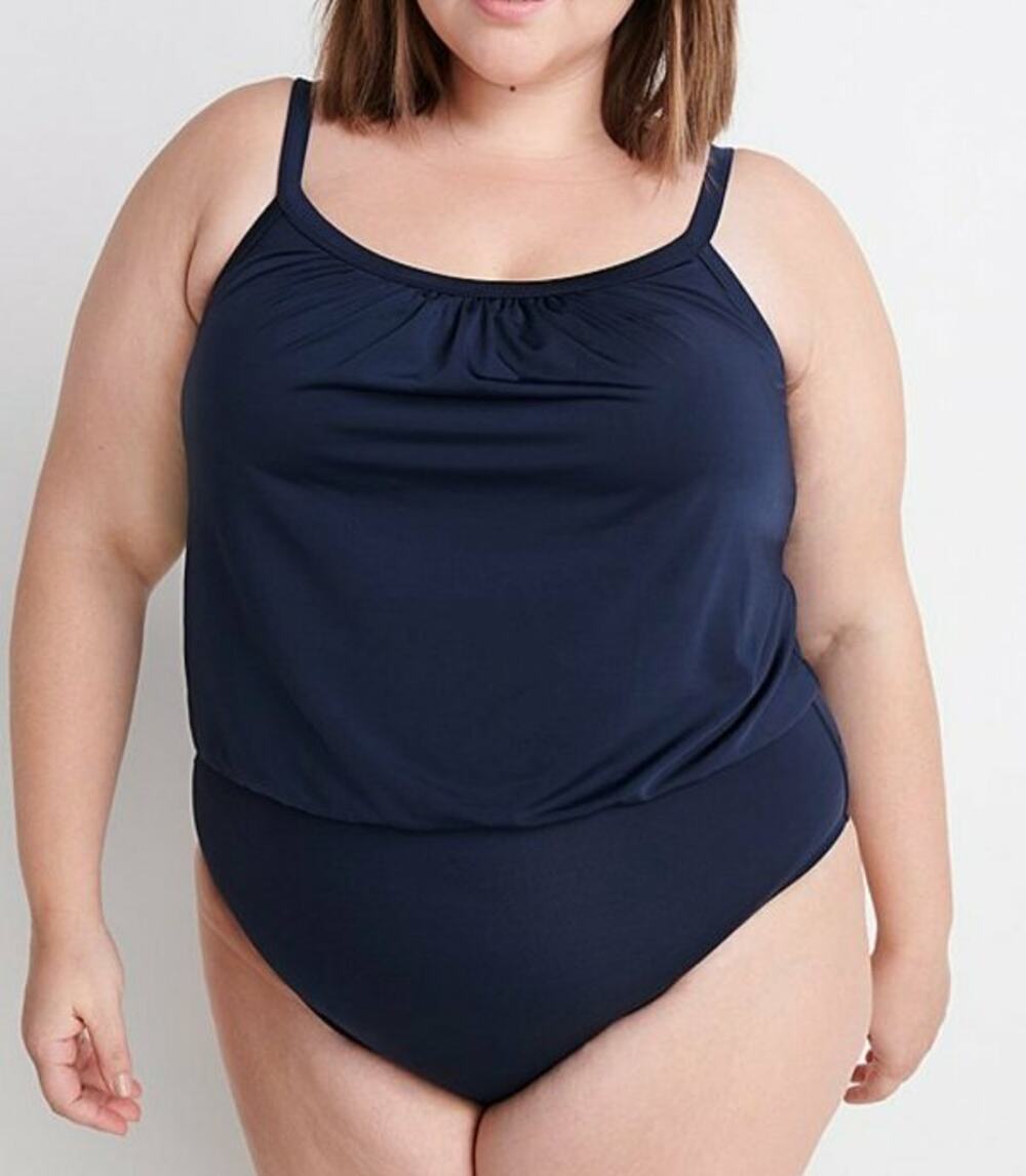 NEW RYLLACE SWIM NAVY BLUE BLOUSON SLIMMING ONE PIECE SWIMSUIT SIZE 14